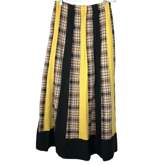 Vintage Chessa Davis Maxi Skirt Women's Medium Black Yellow Check Cottagecore - Picture 2 of 8